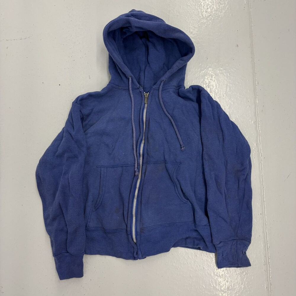 Vintage 60s Blue Cotton Blank Full Zip Talon Hoodie